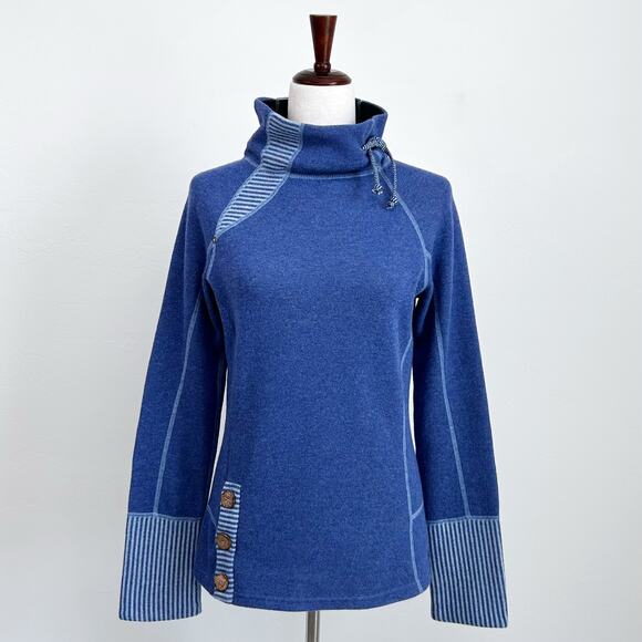 Prana Lucia Wool Blend Funnel Neck Blue Knit Pullover - Picture 1 of 9